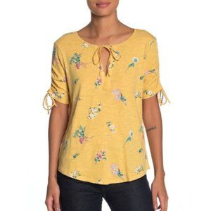 NWT Lucky Brand Ruched Sleeve Floral Blouse | L
